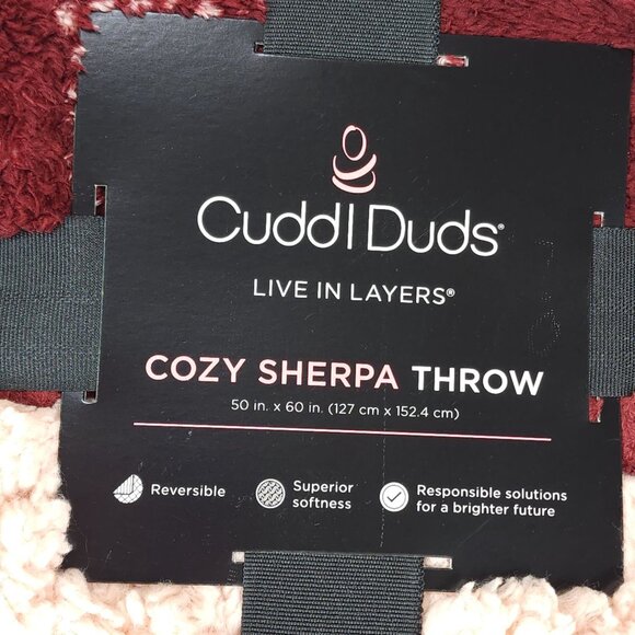Cuddl Duds Cozy Sherpa Throw Blanket 50" x 60" Reversible Double-Sided Red Pink - Picture 4 of 9